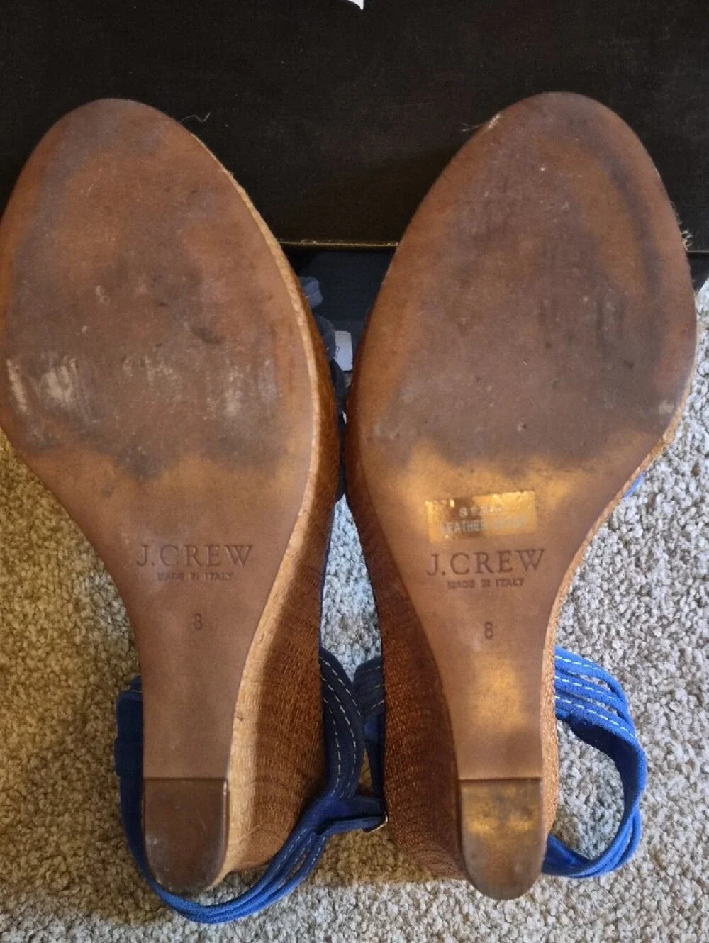 J. Crew Royal Blue Suede Cork Wedge Sandals